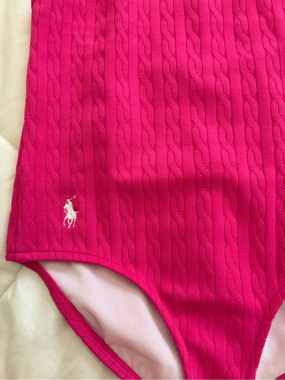 Ralph Lauren Bright Pink Cable-Knit One-Piece Swimsuit